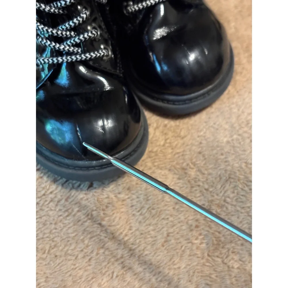 Wonder Nation Black Patent Leather Ankle Boots Side Zip Stars Size‎ 5 GUC